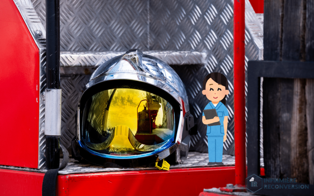 image d'un casque de pompier et d'une infirmière chez les pompiers