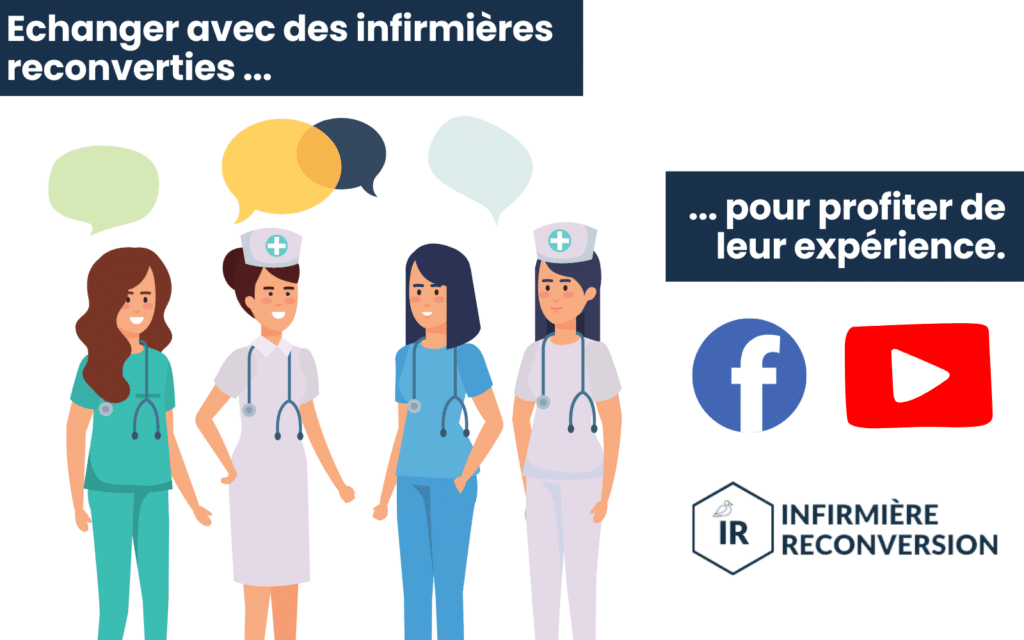visuel représentant des infirmières en train d'échanger sur leur reconversion et leur mal être au travail