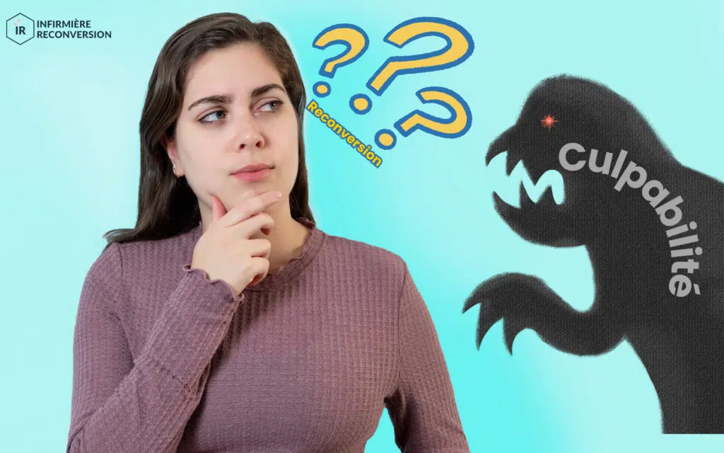 image d'une femme qui réfléchit et d'un monstre noir représentant sa culpabilité
