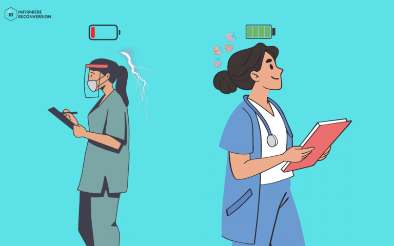 image avec une infirmière en burn out et une infirmière en pleine forme après un burn out infirmier