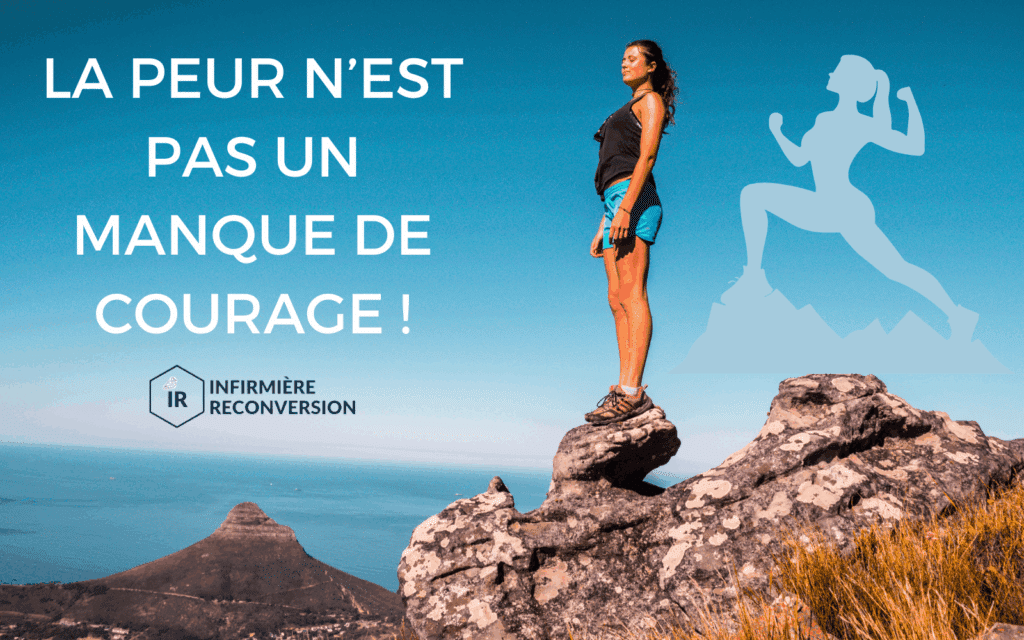 infirmière debout sur un rocher qui pense à son métier et montre son courage