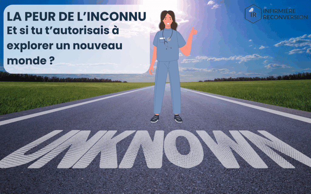 ifirmière debout sur une route et avançant vers l'inconnu de la reconversion