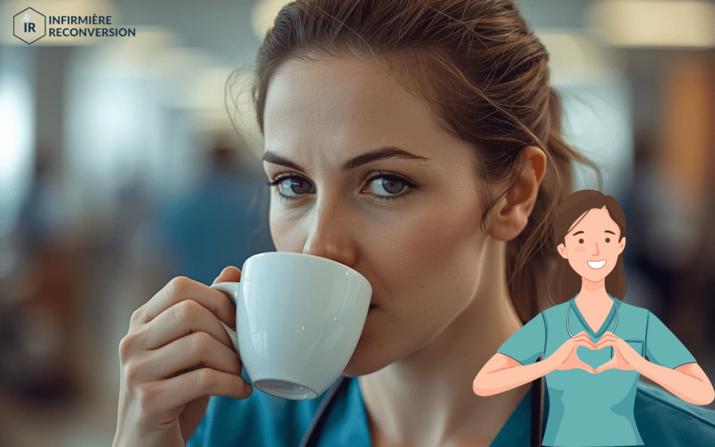 infirmière buvant un café à l'hôpital
