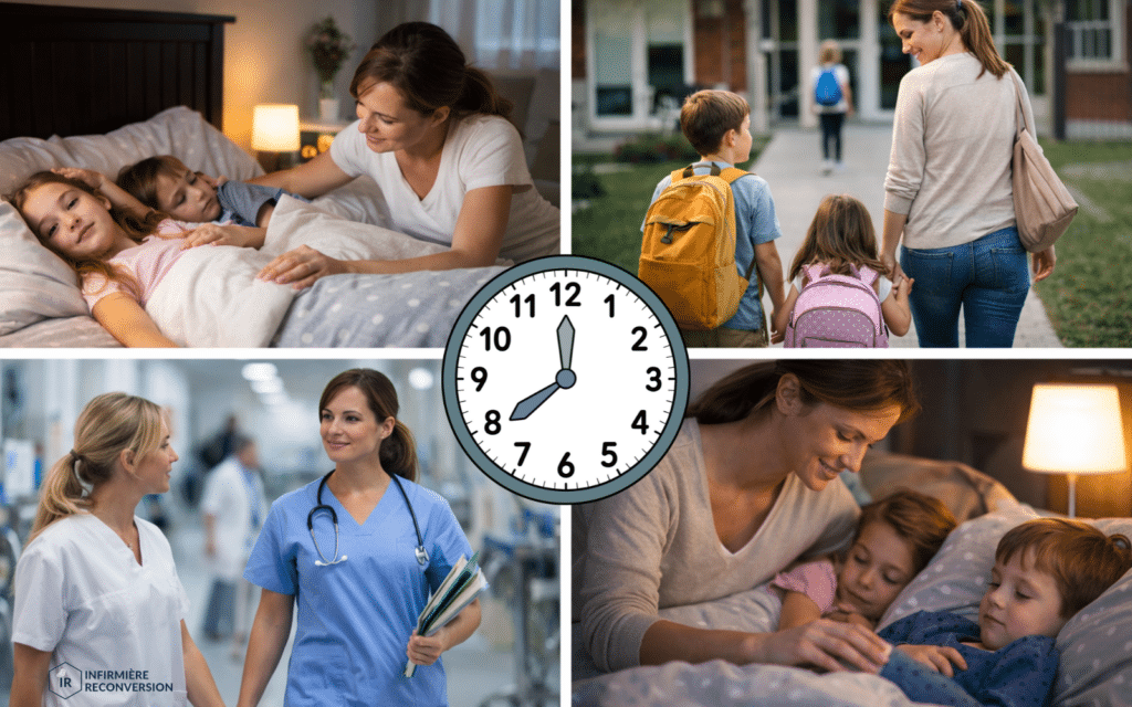 femme essayant de concilier son travail d'infirmière et sa vie de maman solo