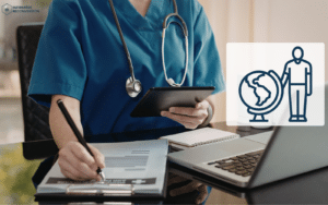 infirmière de rapatriement devant son poste de travail