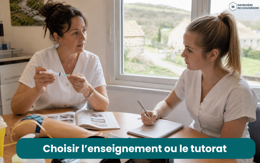 infirmière expliquant les soins à une étudiante