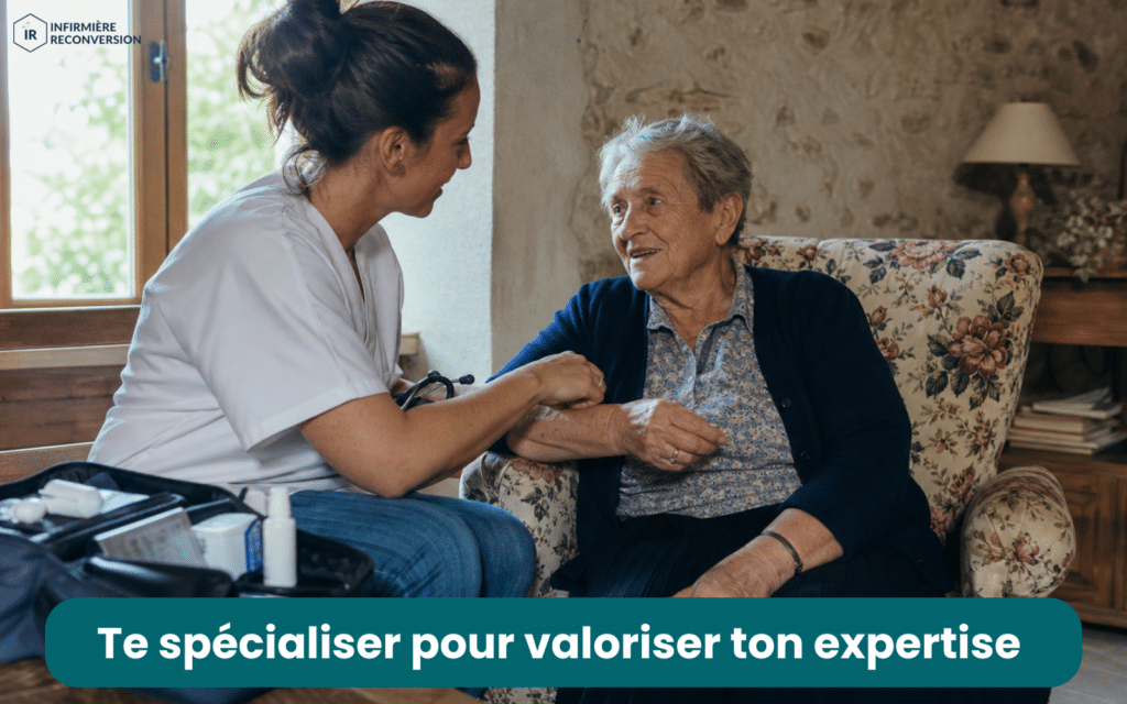 infirmière spécialisée en zone rurale, au domicile de sa patiente (personne âgée).