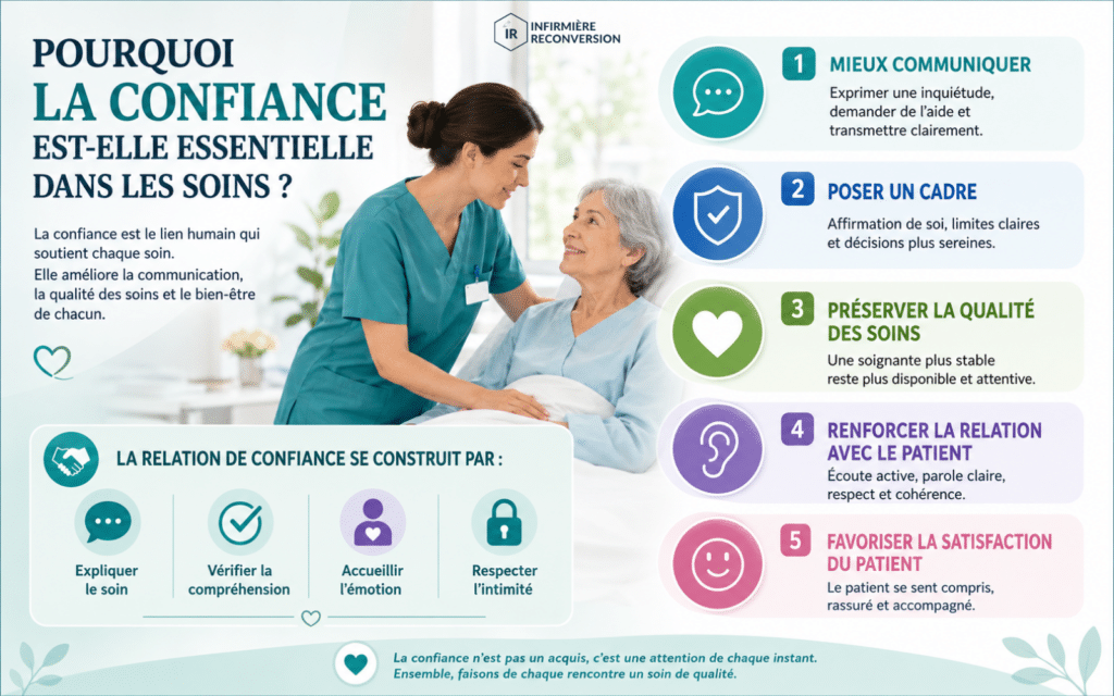 infographie expliquant l'importance de la confiance en soin