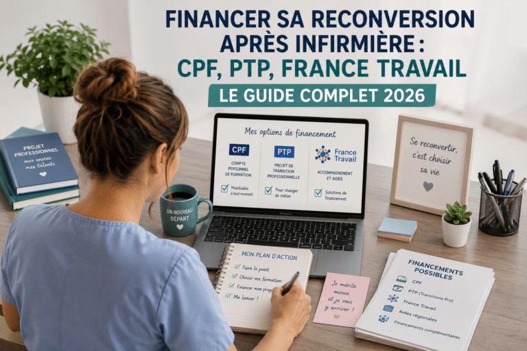 Financer sa reconversion après infirmière : CPF, PTP, France Travail — Le guide complet 2026
