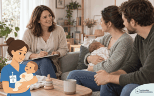 infirmière en séance d'accompagnement parental